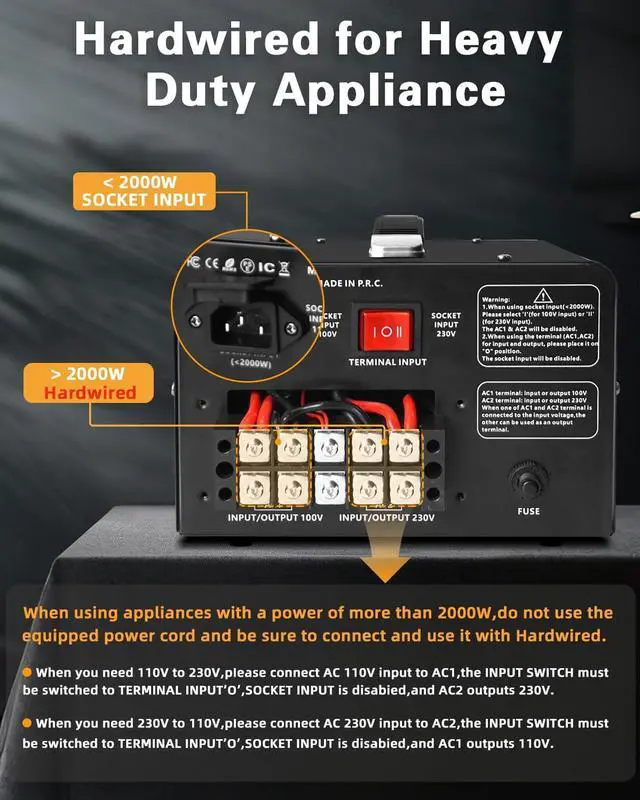Alt view image 6 of 7 - 5000 Watt Voltage Converter Transformer Heavy Duty Step Up Step Down AC 110V/120V/220V/240V Converter with Hard-Wiring