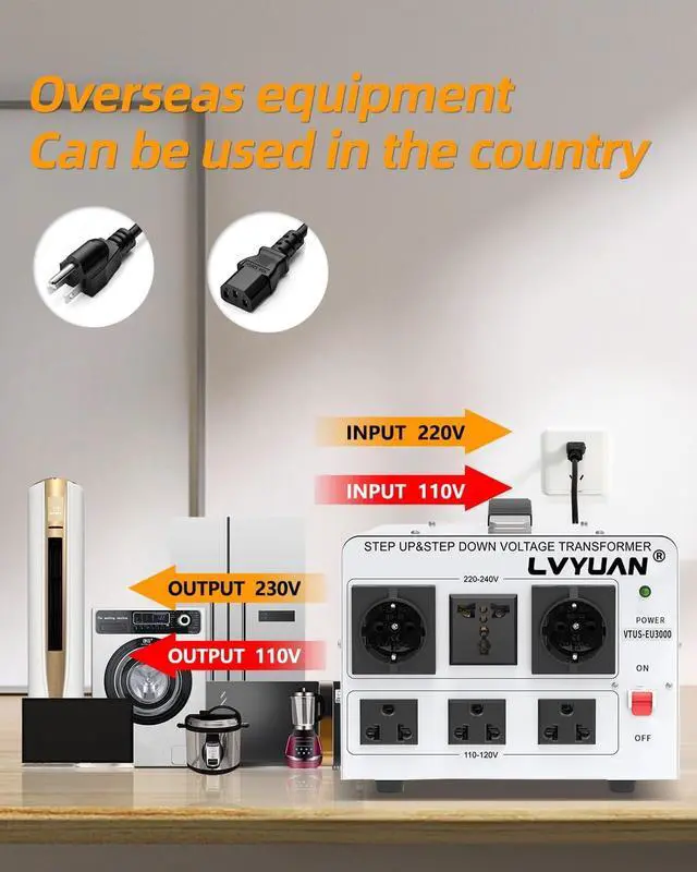 Alt view image 4 of 7 - 3000W Voltage Transformer Power Converter Step Up 110V to 220V, Step Down 220V to 110V, 110/120 Volt - 220/240 Volt