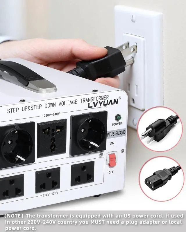 Alt view image 5 of 7 - 3000W Voltage Transformer Power Converter Step Up 110V to 220V, Step Down 220V to 110V, 110/120 Volt - 220/240 Volt