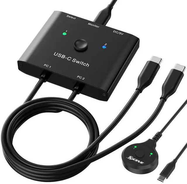Main image of USB C Switch,Bi-Directional USB C Switcher 2 Computers, USB Type C KVM Switch 8K@60Hz 4K@120Hz Video/10Gbps Data Transfer/100W Charging,Compatible with Thunderbolt Device,2 USB-C Cables Included