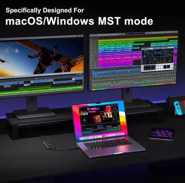 Alt view image 4 of 7 - USB 3.0 to HDMI Splitter Extended Display Dual Monitors, USB 3.0-A/C to Dual HDMI Adapter 4K@30Hz+1080p@60Hz Compatible MacBook/MacBook Pro Air Dell (MST Support MacOS/Windows)