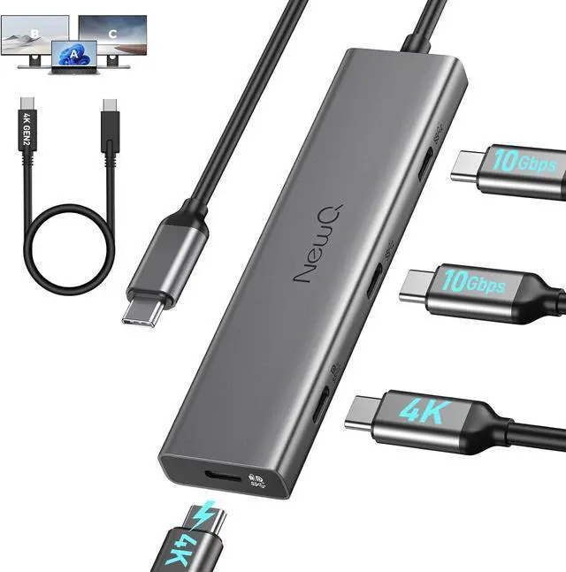 Main image of Versatile USB C Video Hub for Dual Monitor, USB-C PD Monitor, Thunderbolt Splitter DP Alt Dual 4K@30-60Hz, 10Gbps*4 Ports, PD 100W, Docking Station Dual Monitor with Type-C Video Cable