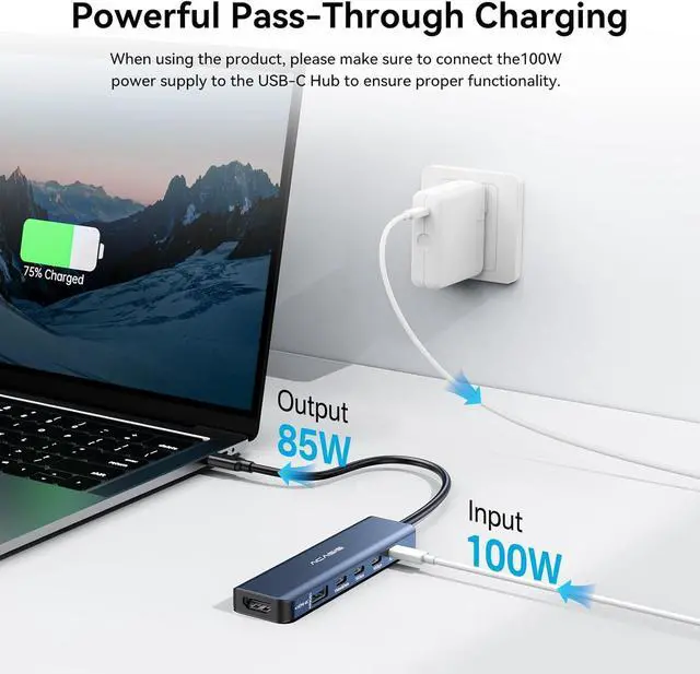 Alt view image 6 of 7 - USB C Splitter with 4K@60Hz Video Output, USB C Hub 10Gbps with 1xHDMI, 1xUSB C Video Output for Portable Monitor, 3xUSB C 10Gbps,100W PD, Multiport Adapter Splitter for Dell/HP/Mac Pro/Samsung