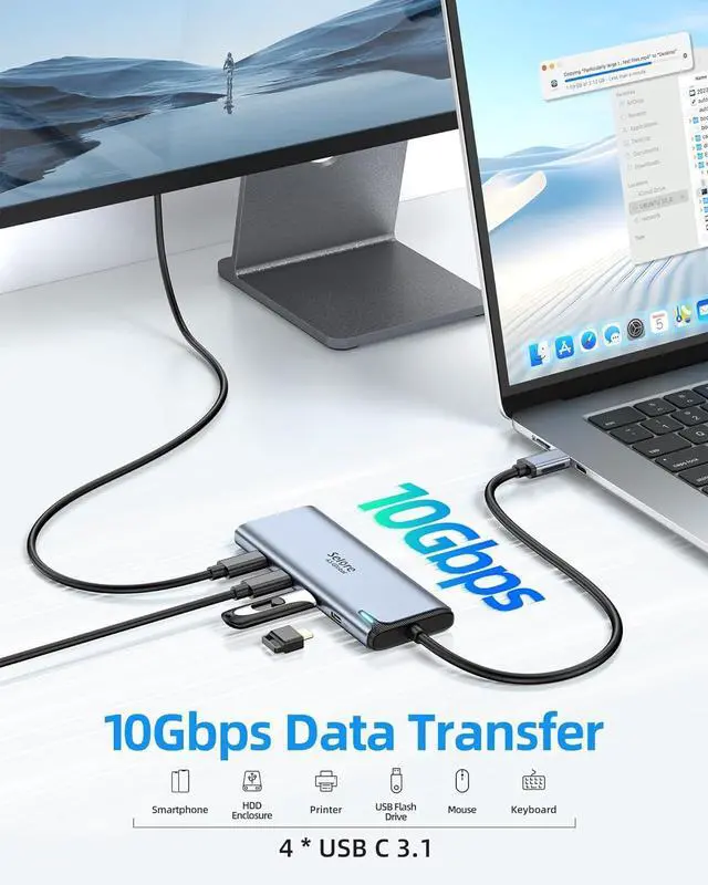Alt view image 7 of 7 - USB C Splitter with 4K/60Hz Video Output,USB C Hub Dual Monitor with DP Alt Mode,10Gbps Data Transfer,100W PD,Docking Station Dual Monitor for Windows Laptop,Portable Monitors