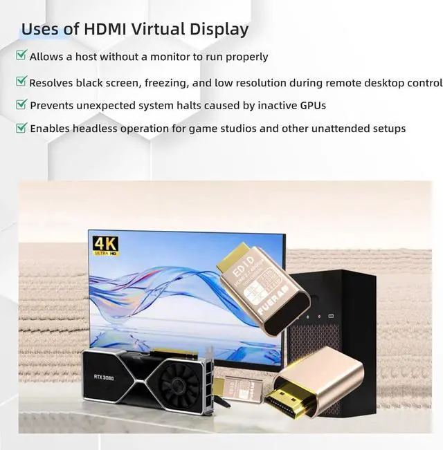 Alt view image 3 of 7 - 8K 30Hz HDMI Dummy Plug 4K EDID Emulator Virtual Monitor, Headless Display Adapter,Supports up to 4k@120Hz,1440/1080@144Hz hdmi Fake emulators(8K-30Hz-5k)