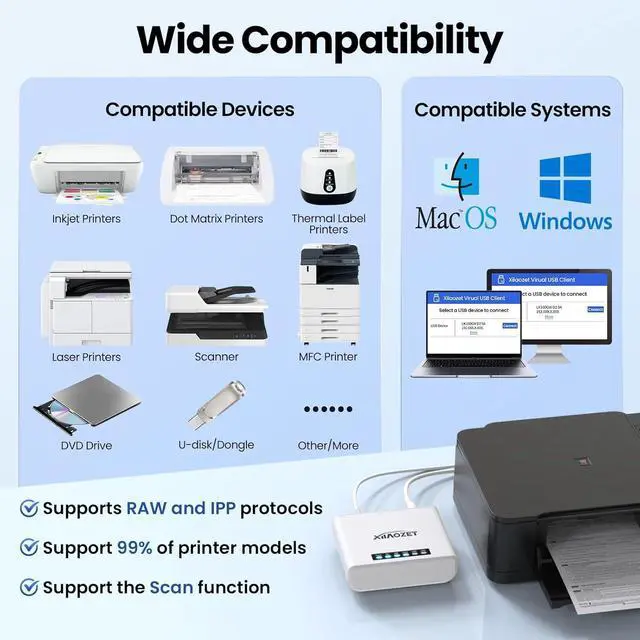 Alt view image 4 of 6 - Wireless USB Server and Print Server, Share a USB Device (Printer, Scanner or More) Over LAN via Ethernet or WiFi Network  Easy Setup (LK100EW)