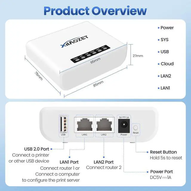 Alt view image 6 of 6 - Wireless USB Server and Print Server, Share a USB Device (Printer, Scanner or More) Over LAN via Ethernet or WiFi Network  Easy Setup (LK100EW)