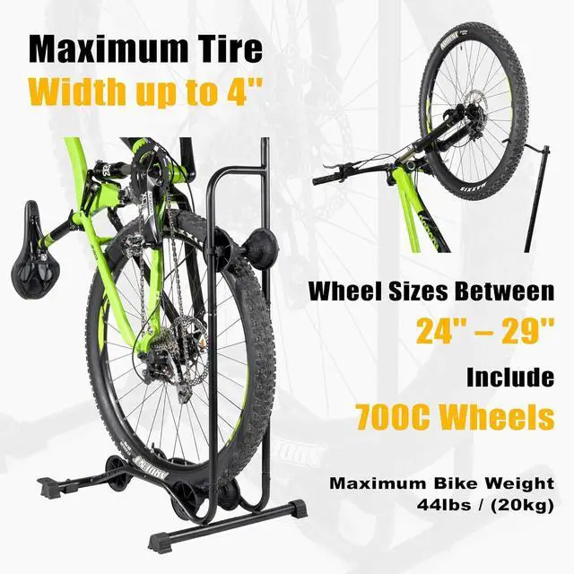 Alt view image 2 of 7 - Upright Bike Stand - Premium Quality Vertical & Horizontal Adjustable Bicycle Floor Parking Rack - for Storing MTB Road Bikes - up to 29 Wheel Size - for Fat Bike - 1 Bike