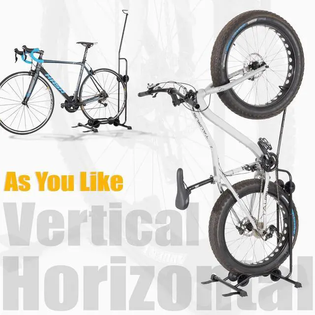 Alt view image 4 of 7 - Upright Bike Stand - Premium Quality Vertical & Horizontal Adjustable Bicycle Floor Parking Rack - for Storing MTB Road Bikes - up to 29 Wheel Size - for Fat Bike - 1 Bike