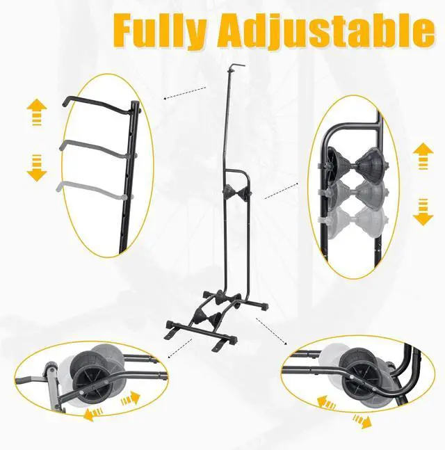 Alt view image 6 of 7 - Upright Bike Stand - Premium Quality Vertical & Horizontal Adjustable Bicycle Floor Parking Rack - for Storing MTB Road Bikes - up to 29 Wheel Size - for Fat Bike - 1 Bike
