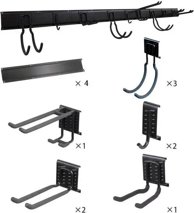 Alt view image 4 of 7 - 13 PCS Tool Storage Rack, 64 Inches Adjustable Garage Organization Wall Mounted Storage System with 9 Hooks, Heavy Duty Steel Garden Tool Organizer Wall Holders