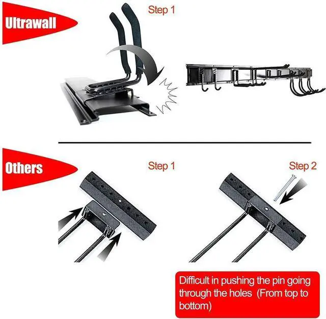 Alt view image 7 of 7 - 13 PCS Tool Storage Rack, 64 Inches Adjustable Garage Organization Wall Mounted Storage System with 9 Hooks, Heavy Duty Steel Garden Tool Organizer Wall Holders