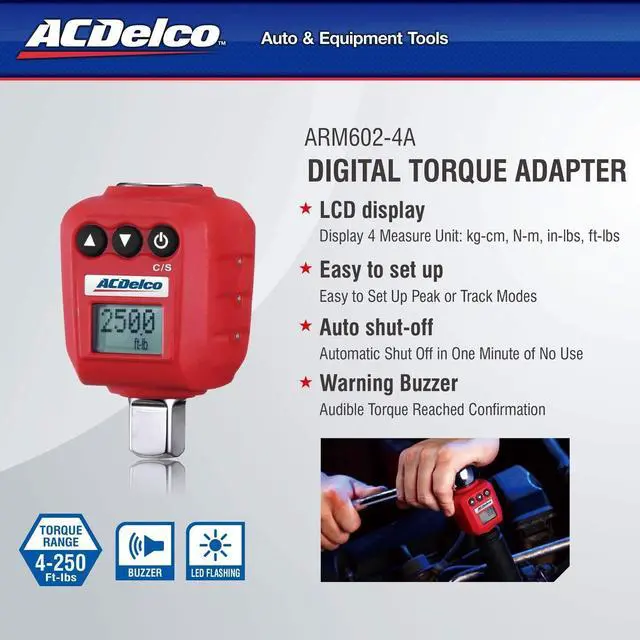 Alt view image 2 of 6 - ACDelco ARM602-4A 1/2 (25 to 250 ft-lbs.) Heavy Duty Digital Torque Adapter with Buzzer and LED Flash Notification  ISO 6789 Standards with Certificate of Calibration