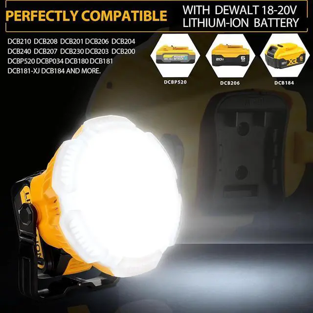 Alt view image 2 of 7 - 2400LM LED Camping Lantern for Dewalt 20V MAX Lithium Battery, 24W LED Work Light for Car Repairing , Camping, Emergency and Hurricane, Hiking, Fishing