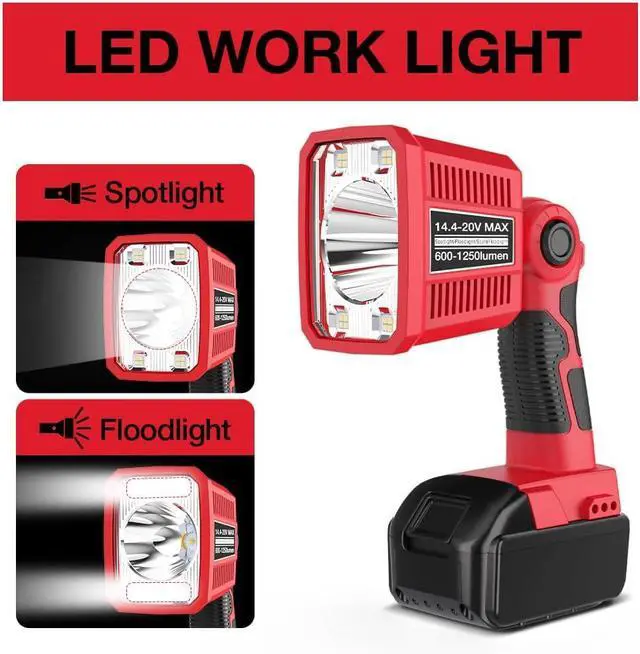 Alt view image 2 of 6 - 18W Flashlight for Milwaukee M18 18V Lithium-ion Battery, 1250LM Flashlight Floodlight with USB Port, Jobsite Light Tool with 110 Degree Pivoting Head LED Work Light for Outdoor Camping