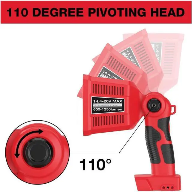 Alt view image 3 of 6 - 18W Flashlight for Milwaukee M18 18V Lithium-ion Battery, 1250LM Flashlight Floodlight with USB Port, Jobsite Light Tool with 110 Degree Pivoting Head LED Work Light for Outdoor Camping