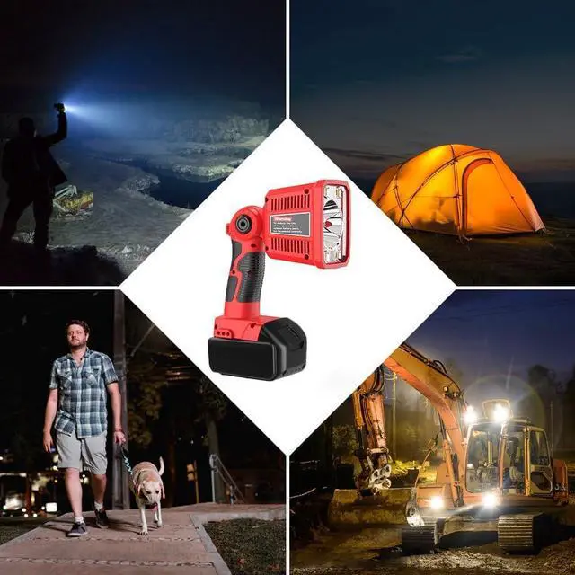 Alt view image 5 of 6 - 18W Flashlight for Milwaukee M18 18V Lithium-ion Battery, 1250LM Flashlight Floodlight with USB Port, Jobsite Light Tool with 110 Degree Pivoting Head LED Work Light for Outdoor Camping
