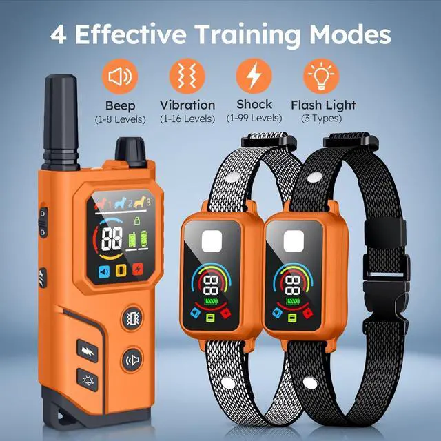 Alt view image 2 of 6 - Dog Shock Collar 2 Dogs,4000FT with Flash Light for Night Walks, Dog Training Collar with Remote Control, E Collar with Adjustable Pitch Beep,Vibration and Shock,Rechargeable Waterproof Shock Collar