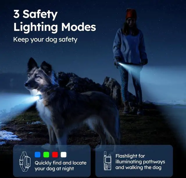 Alt view image 4 of 6 - Dog Shock Collar 2 Dogs,4000FT with Flash Light for Night Walks, Dog Training Collar with Remote Control, E Collar with Adjustable Pitch Beep,Vibration and Shock,Rechargeable Waterproof Shock Collar