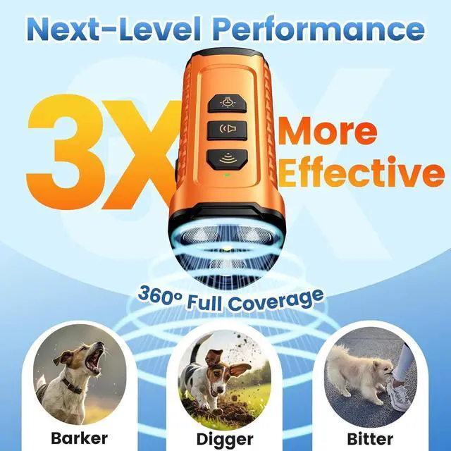 Alt view image 2 of 7 - Dog Bark Deterrent Device 3X Anti Barking Device for Dogs, 5 Modes Stop Neighbors Dog Barks No More Safe for All Dogs 50FT Bark Control Indoor Outdoor with Flashlight,Rechargeable Training Device