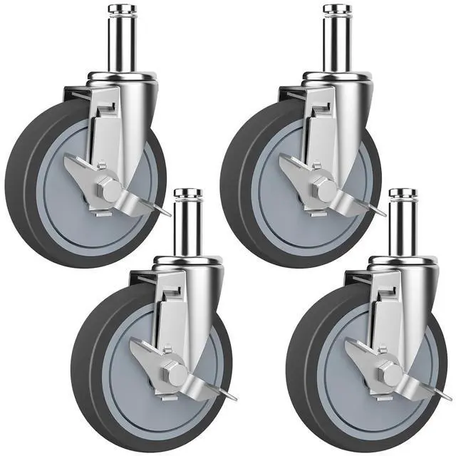 Main image of 5-Inch Caster for Wire Shelving Racks, Heavy Duty Scaffolding Wheel with Brake, Set of 4 Metro Shelving Replacement Wheels(.864" x 2-3/16")
