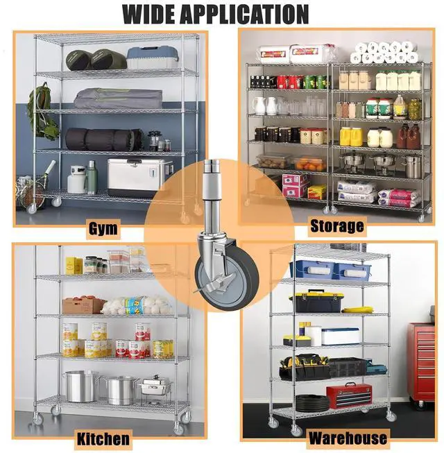 Alt view image 6 of 7 - 5-Inch Caster for Wire Shelving Racks, Heavy Duty Scaffolding Wheel with Brake, Set of 4 Metro Shelving Replacement Wheels(.864" x 2-3/16")
