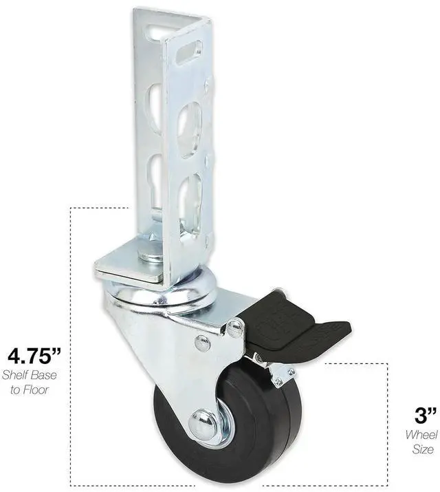Alt view image 2 of 4 - 4pc - Storage Rack Caster Wheels (Adapts to Boltless Self Locking Shelving Racks) (3" (1500 lb. Max Total Capacity))