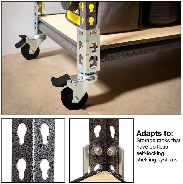 Alt view image 4 of 4 - 4pc - Storage Rack Caster Wheels (Adapts to Boltless Self Locking Shelving Racks) (3" (1500 lb. Max Total Capacity))
