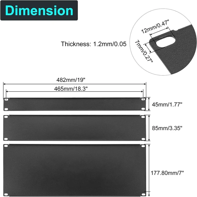 Alt view image 2 of 5 - 6-Pack 19-Inch Metal Rack Mount Blank Panels (1U, 2U, 4U) Filler Panel Spacer Kit for Server Rack Cabinet, Black