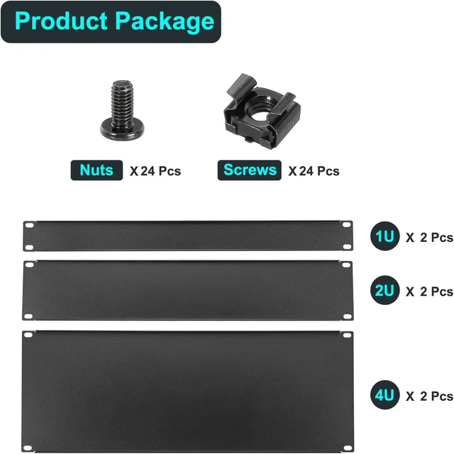 Alt view image 5 of 5 - 6-Pack 19-Inch Metal Rack Mount Blank Panels (1U, 2U, 4U) Filler Panel Spacer Kit for Server Rack Cabinet, Black