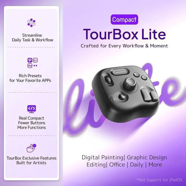 Alt view image 2 of 7 - TourBox Lite - Editing Keyboard Comt, ists Go-to Drawing Macro Keypad, Works with Clip Studio Paint & More, Creative Console Controller with Custom Software, Streamline All Workflows - Wired