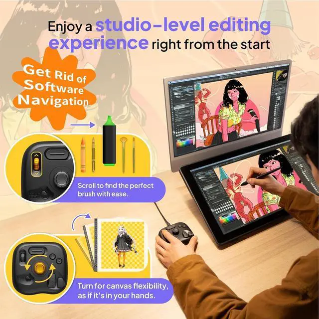 Alt view image 4 of 7 - TourBox Lite - Editing Keyboard Comt, ists Go-to Drawing Macro Keypad, Works with Clip Studio Paint & More, Creative Console Controller with Custom Software, Streamline All Workflows - Wired