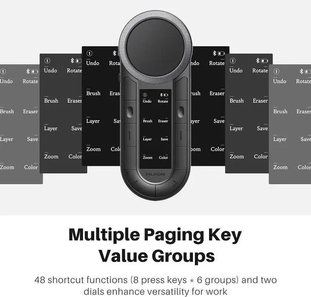 Alt view image 3 of 7 - Keydial Remote Bluetooth Programmable Keypad with Dual Dials 60 Customized Keys, OLED Display Macro Keypad Work with PC, Mac, Mobile, One-Hand Shortcut Keyboard for Drawing Tablet, Laptops