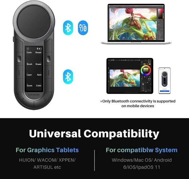 Alt view image 6 of 7 - Keydial Remote Bluetooth Programmable Keypad with Dual Dials 60 Customized Keys, OLED Display Macro Keypad Work with PC, Mac, Mobile, One-Hand Shortcut Keyboard for Drawing Tablet, Laptops