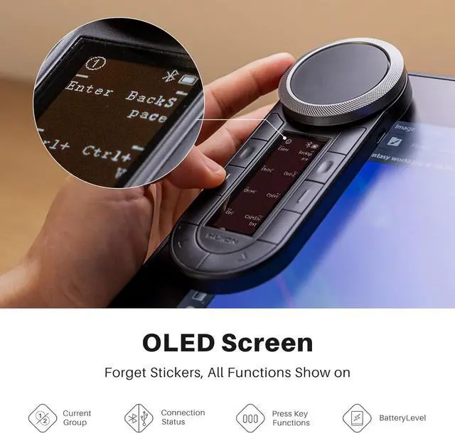 Alt view image 5 of 7 - Keydial Remote Bluetooth Programmable Keypad with Dual Dials 60 Customized Keys, OLED Display Macro Keypad Work with PC, Mac, Mobile, One-Hand Shortcut Keyboard for Drawing Tablet, Laptops