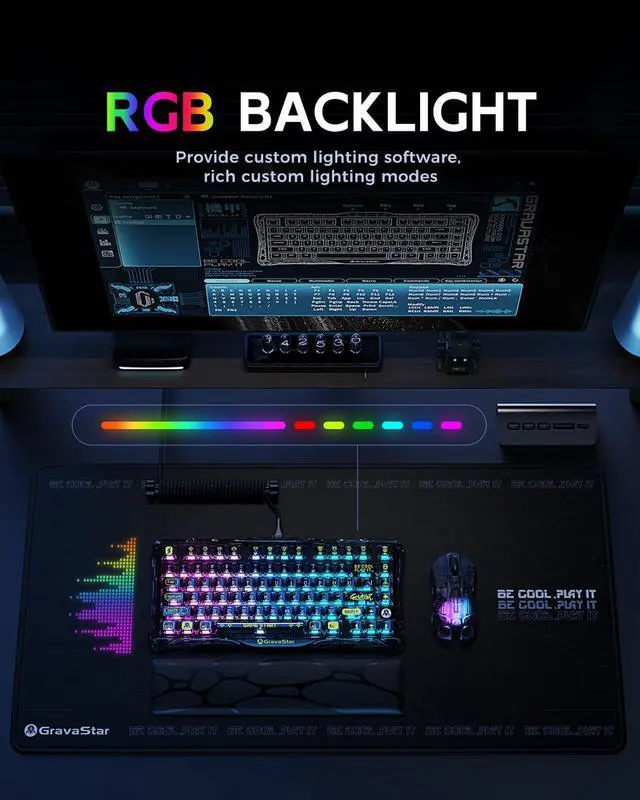 Alt view image 5 of 7 - Mercury K1 Lite 75% Gaming Keyboard, 2.4GHz/BT/Wired Tri-Mode Wireless Gasket Hot Swappable Mechanical Pre-lubed Linear Switches, RGB Backlit (Transparent Black)