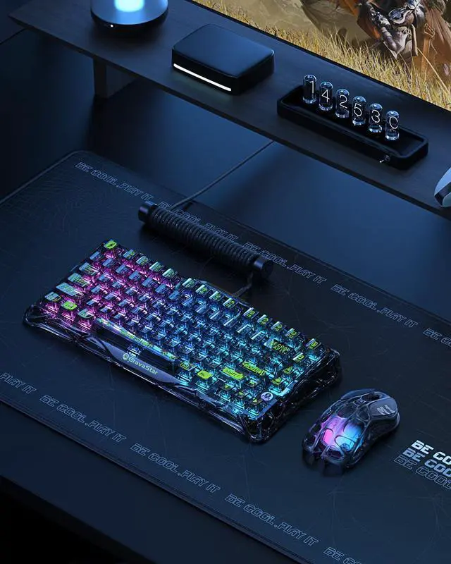 Alt view image 7 of 7 - Mercury K1 Lite 75% Gaming Keyboard, 2.4GHz/BT/Wired Tri-Mode Wireless Gasket Hot Swappable Mechanical Pre-lubed Linear Switches, RGB Backlit (Transparent Black)