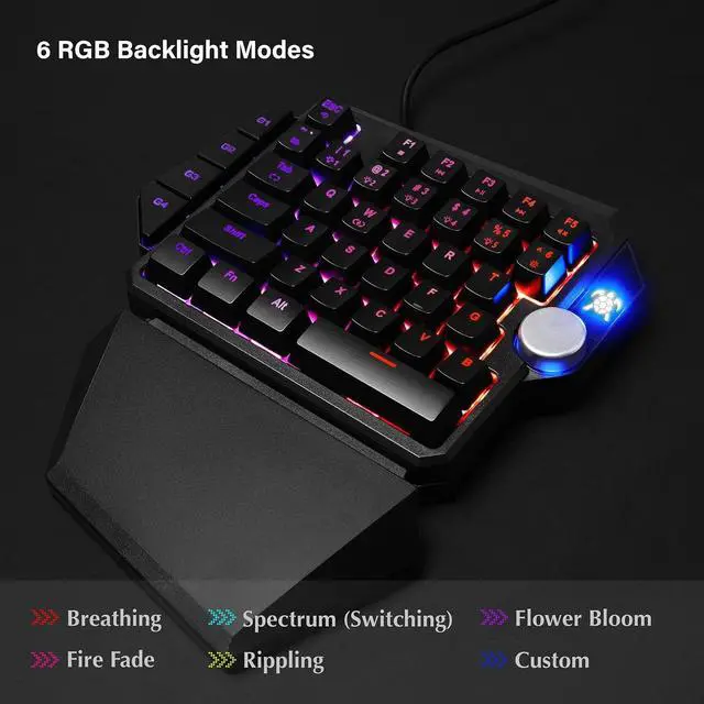 Alt view image 2 of 7 - H5 One Handed Macro Gaming Keyboard - Tactile + Clicky - Rotating Backlit RGB Colors - Removable Wrist Rest - 39 Keys + knob - 4 Customizable Macro presets