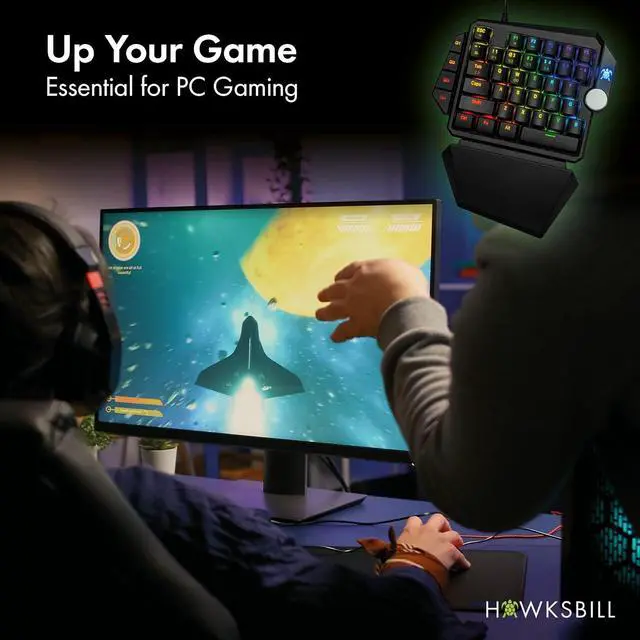 Alt view image 7 of 7 - H5 One Handed Macro Gaming Keyboard - Tactile + Clicky - Rotating Backlit RGB Colors - Removable Wrist Rest - 39 Keys + knob - 4 Customizable Macro presets