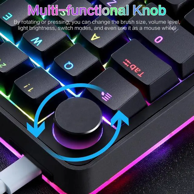 Alt view image 4 of 7 - Koolertron Single-Handed Macro Mechanical Keyboard, RGB LED Backlit Portable Mini One-Handed Mechanical Gaming Keypad 39 Fully Programmable Keys (39 Keyboard Black)