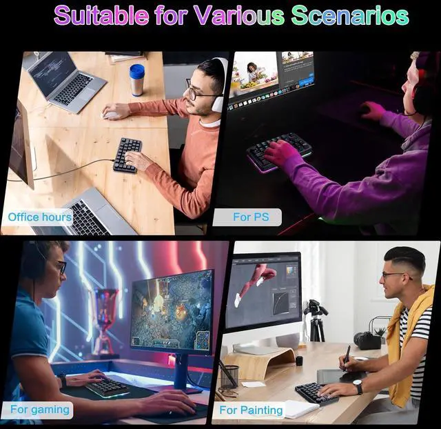 Alt view image 7 of 7 - Koolertron Single-Handed Macro Mechanical Keyboard, RGB LED Backlit Portable Mini One-Handed Mechanical Gaming Keypad 39 Fully Programmable Keys (39 Keyboard Black)
