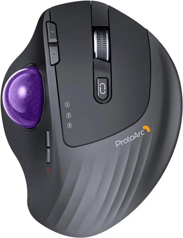 Main image of ProtoArc Wireless Trackball Mouse, EM01 NL Ergonomic Bluetooth Rollerball Thumb Rechargeable Computer Laptop Mouse, Adjustable Angle & 3 Device Connection for PC, Mac, Windows-Purple Ball