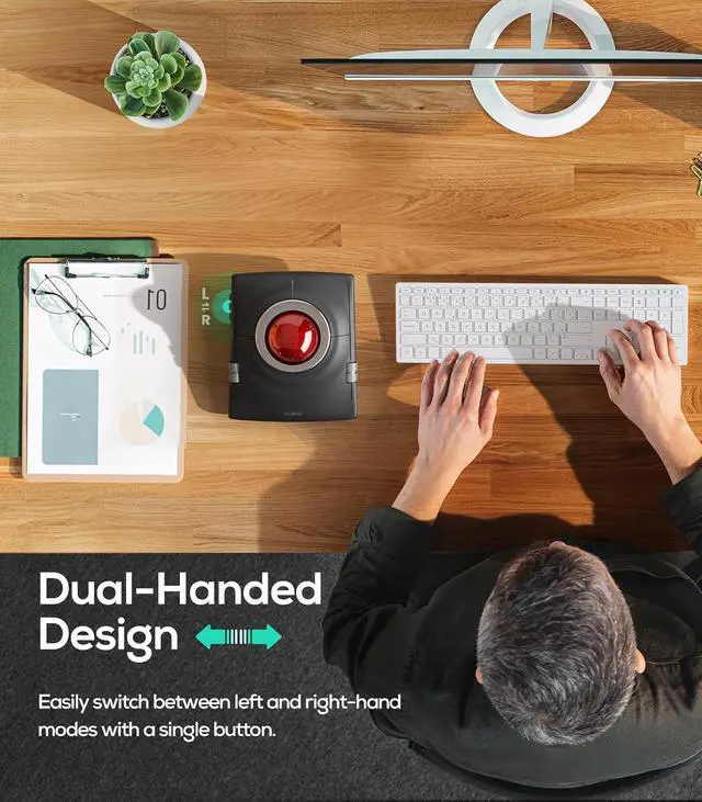 Alt view image 4 of 7 - M512 Wireless Trackball Mouse, Ergonomic 55mm Trackball, Adjustable DPI for Precise Control, Left or Right Hand Compatible, Rechargeable, Multi-Device Bluetooth & 2.4GHz for PC, Laptop, Mac