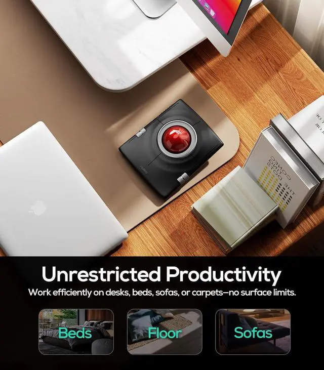 Alt view image 7 of 7 - M512 Wireless Trackball Mouse, Ergonomic 55mm Trackball, Adjustable DPI for Precise Control, Left or Right Hand Compatible, Rechargeable, Multi-Device Bluetooth & 2.4GHz for PC, Laptop, Mac