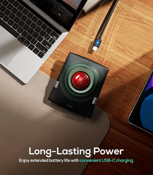 Alt view image 6 of 7 - Nulea M512 Wireless Trackball Mouse, Ergonomic 55mm Trackball, Adjustable DPI for Precise Control, Left or Right Hand Compatible, Rechargeable, Multi-Device Bluetooth & 2.4GHz for PC, Laptop, Mac