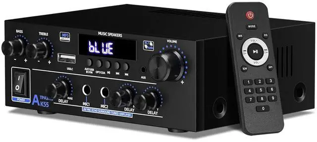 Main image of Amplifier Home Audio Stereo 1000W, Bluetooth 5.3 Amplifier for Two 50W x2 Sers of About 8 Inches, SD Card/USB/MIC, 2.0 Channel HiFi for TV, Home or Your Car (AK55)