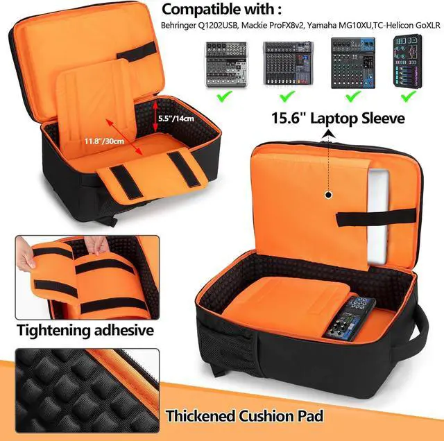 Alt view image 2 of 7 - DJ Mixer Case Compatible with  Q1202USB /  ProFX8v2 / Yamaha MG10XU / TC-Helicon GoXLR and More Mixers, Audio Mixer Bag Backk with Multi-Pockets for Equipment (Pt Dgn)