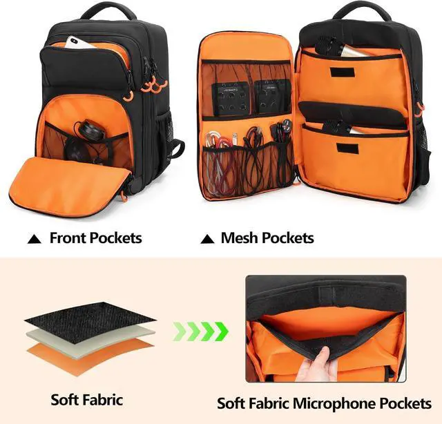 Alt view image 3 of 7 - DJ Mixer Case Compatible with  Q1202USB /  ProFX8v2 / Yamaha MG10XU / TC-Helicon GoXLR and More Mixers, Audio Mixer Bag Backk with Multi-Pockets for Equipment (Pt Dgn)