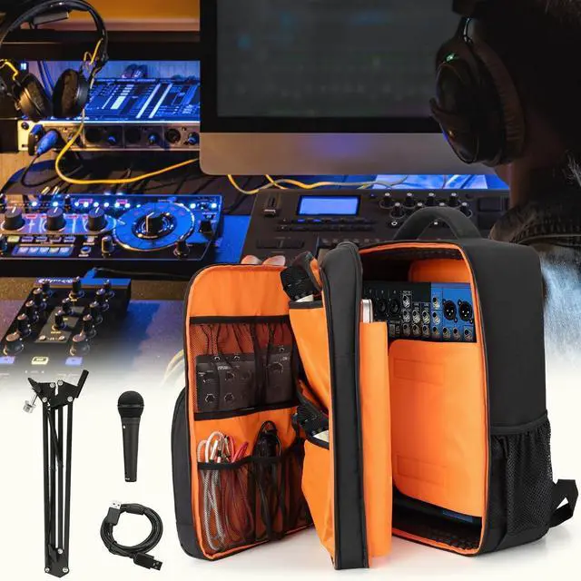 Alt view image 7 of 7 - DJ Mixer Case Compatible with  Q1202USB /  ProFX8v2 / Yamaha MG10XU / TC-Helicon GoXLR and More Mixers, Audio Mixer Bag Backk with Multi-Pockets for Equipment (Pt Dgn)