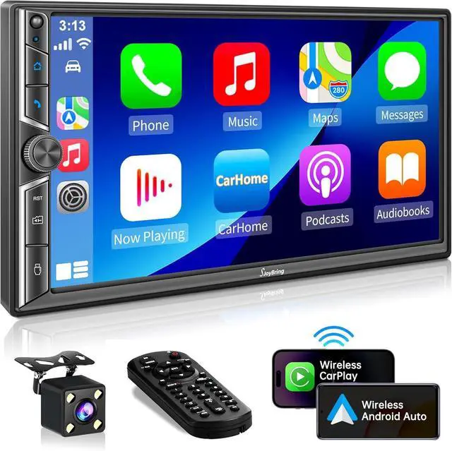Main image of 7-inch Double Din Car Stereo with Wireless CarPlay & Android Auto, HD Touchscreen, Backup Camera, Bluetooth 5.0, 4.2-Channel Audio, FM/AM Radio,Mirror Link